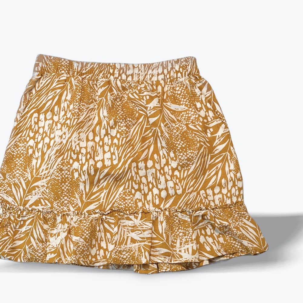 Christian Siriano New York Mini Skirt Linen Mustard Yellow Tropical Print Small